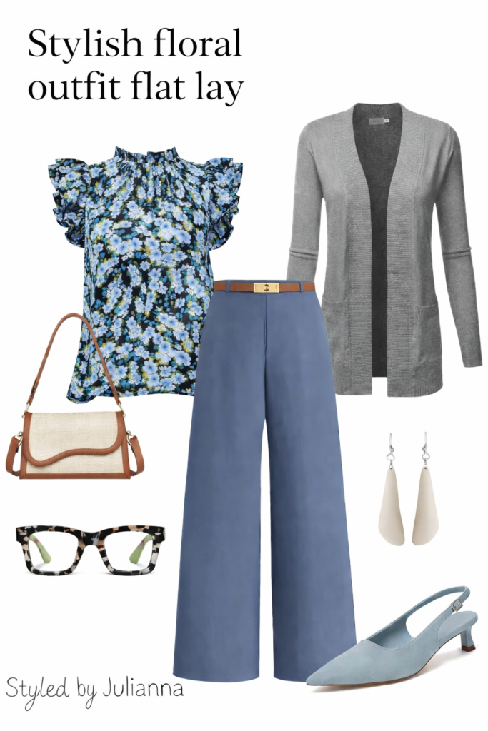 floral outfit flat lay details