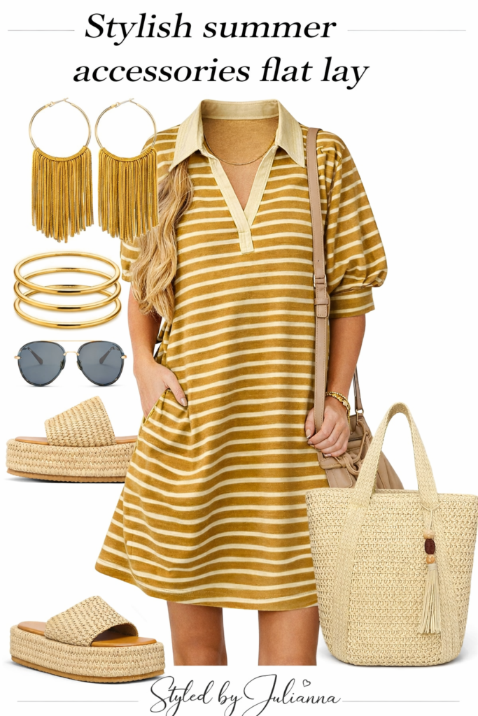 summer accessories flat lay with dress