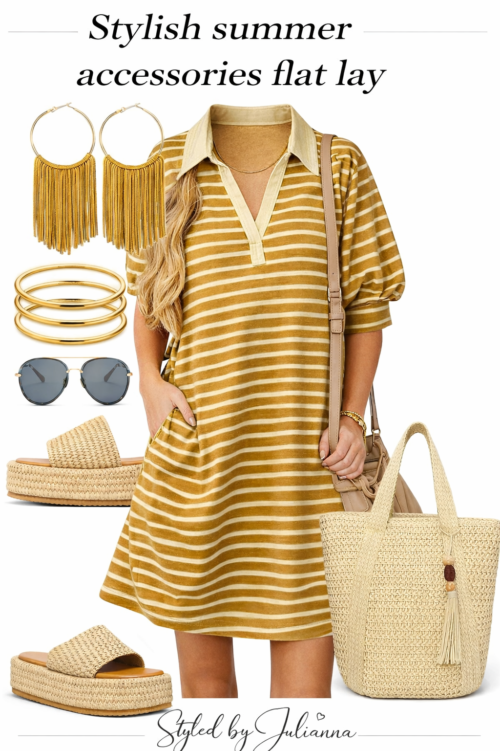 summer accessories flat lay with dress