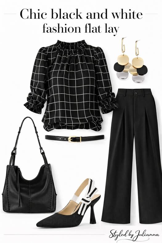 Chic Black and White Fashion Flat Lay: A Timeless Wardrobe Formula vb