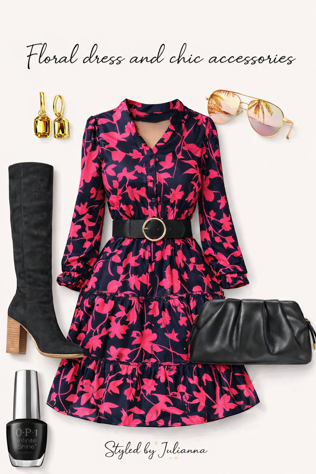 floral dress with chic accessories