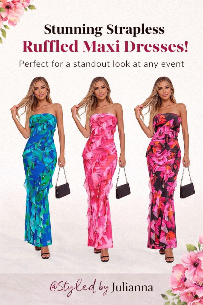 stunning strapless ruffled maxi dresses