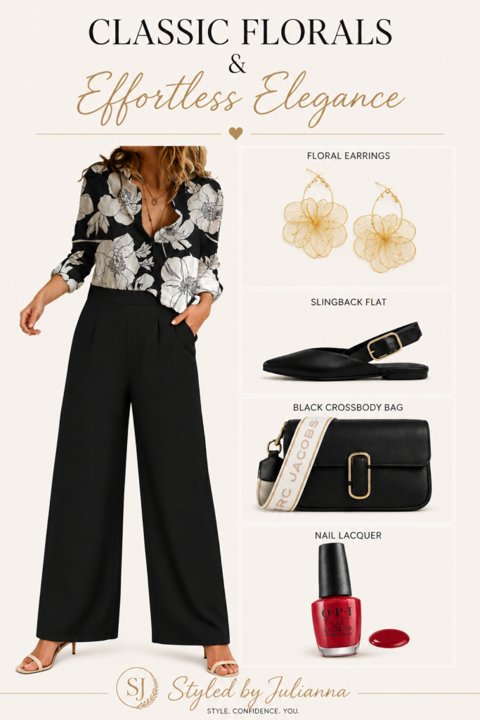 classic florals & effortless elegance chic black & white workwear look