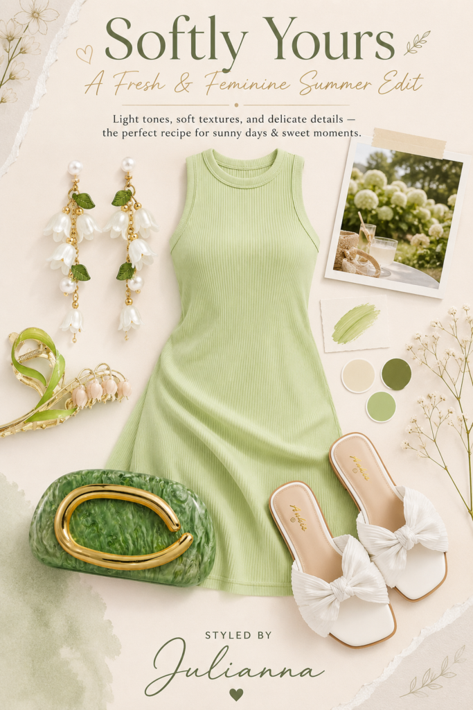 Softly Yours: A Fresh & Feminine Summer Edit feminine green dress outfit for elegant summer days