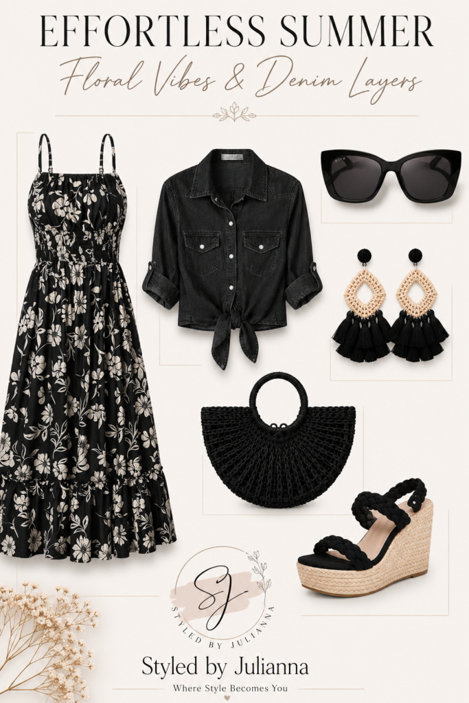 floral maxi dress & chic denim layering inspo