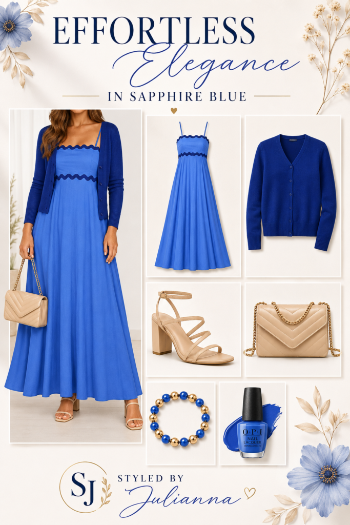Effortless Elegance in Sapphire Blue modern chic outfit inspo styled by julianna