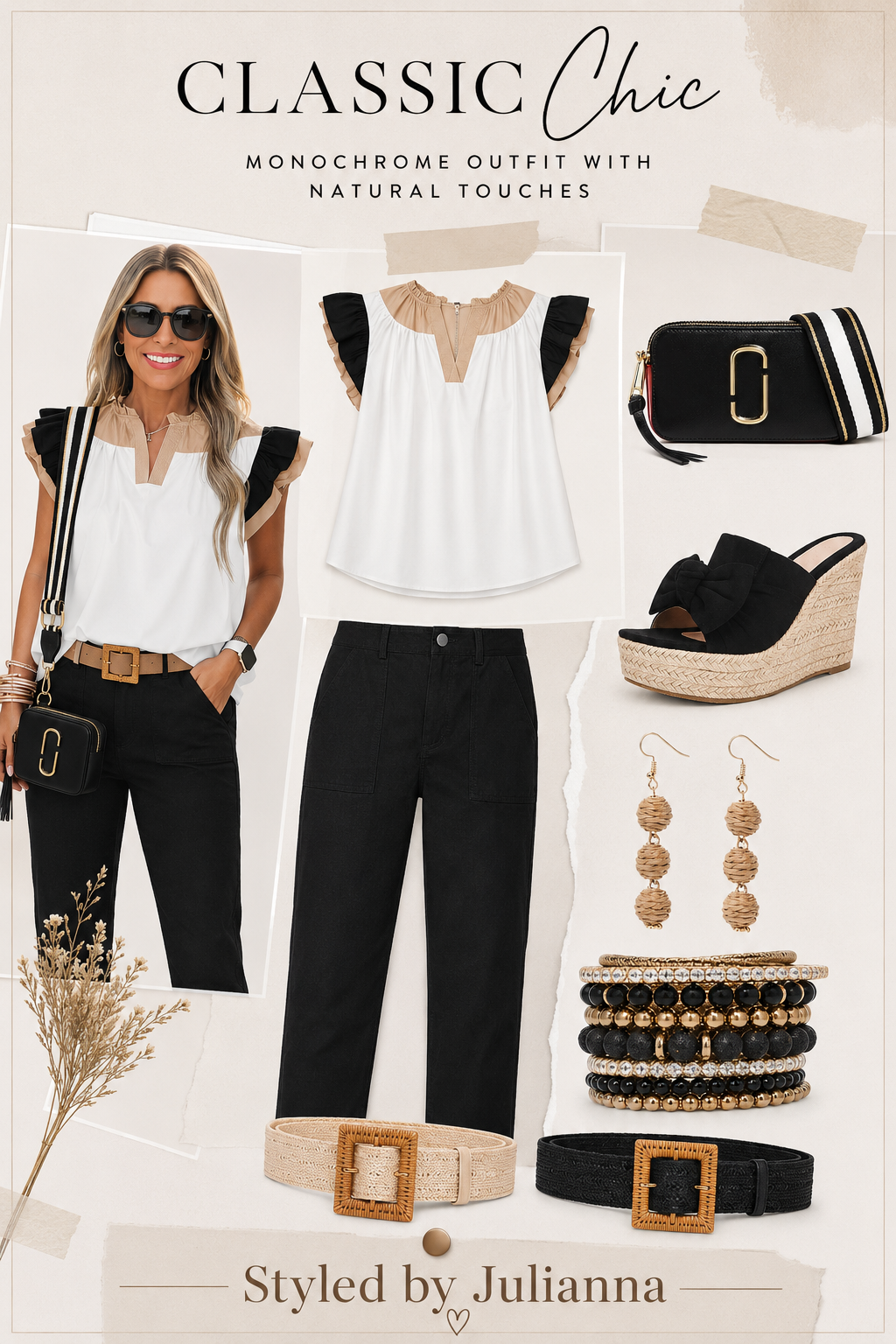 timeless monochrome fashion with elegant neutral accessories